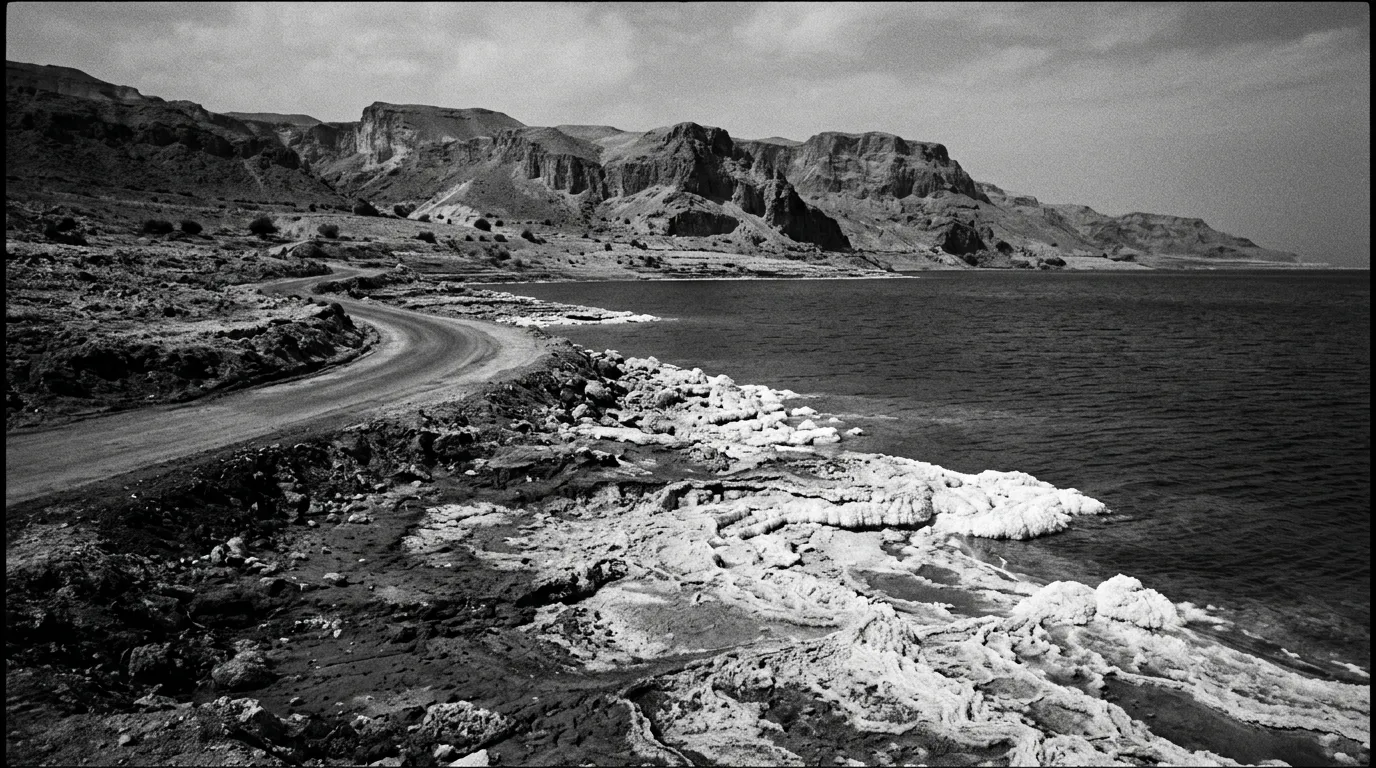 Dépôt salin sur le rivage de la Mer Morte